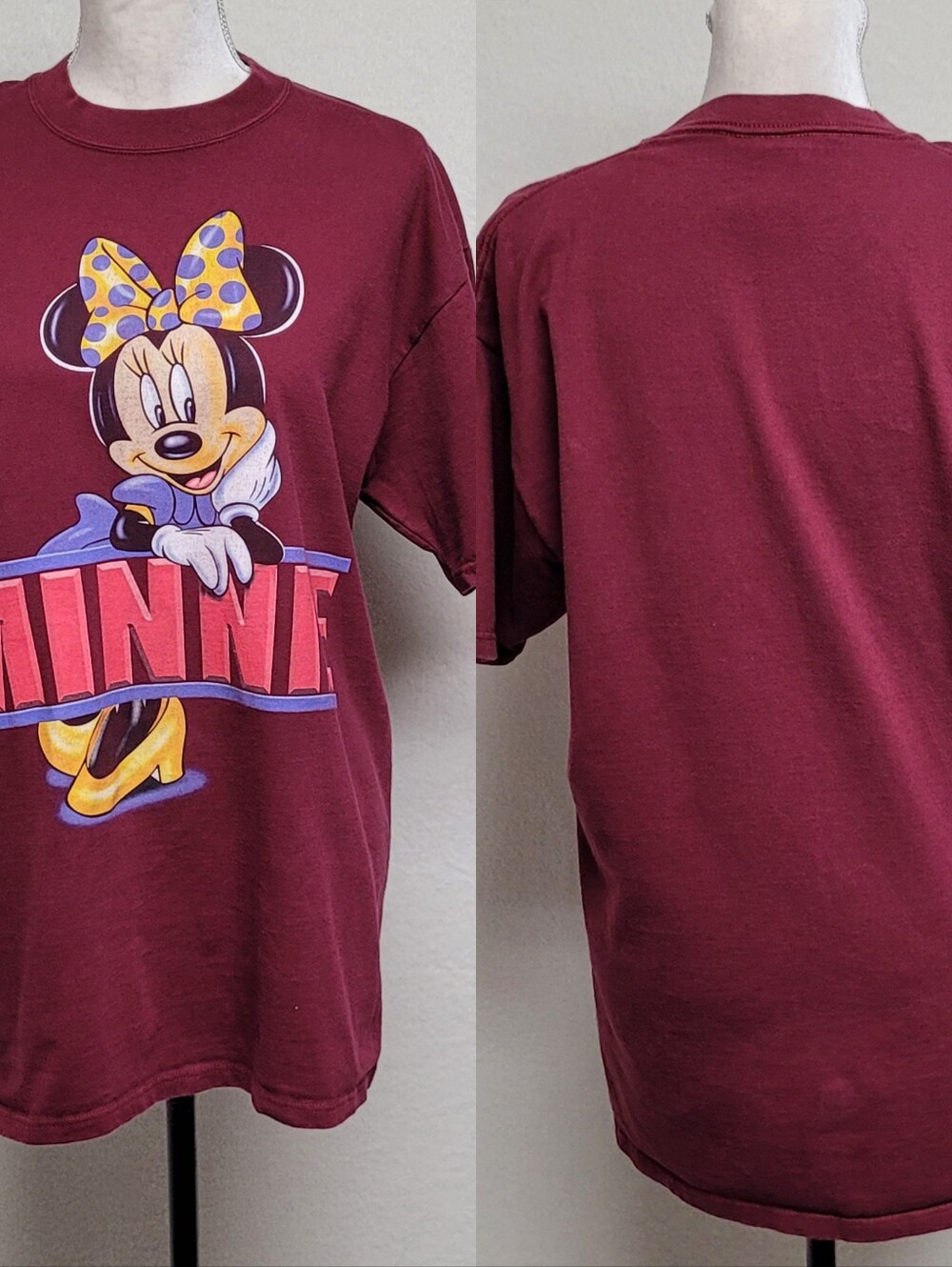 90s Vintage Disney Minnie Mouse Maroon Cotton Crewneck Short Sleeve Tee L